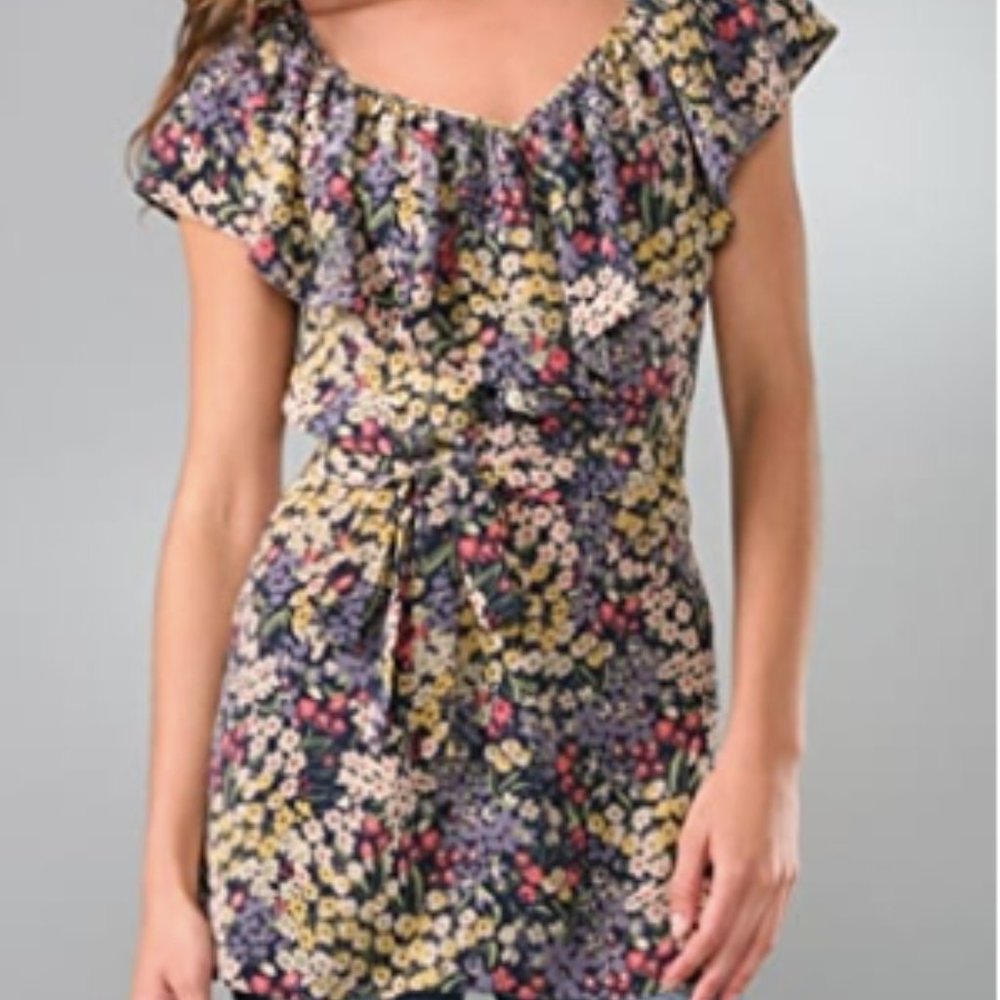 Rebecca Taylor Ruffle Neck Floral Tunic